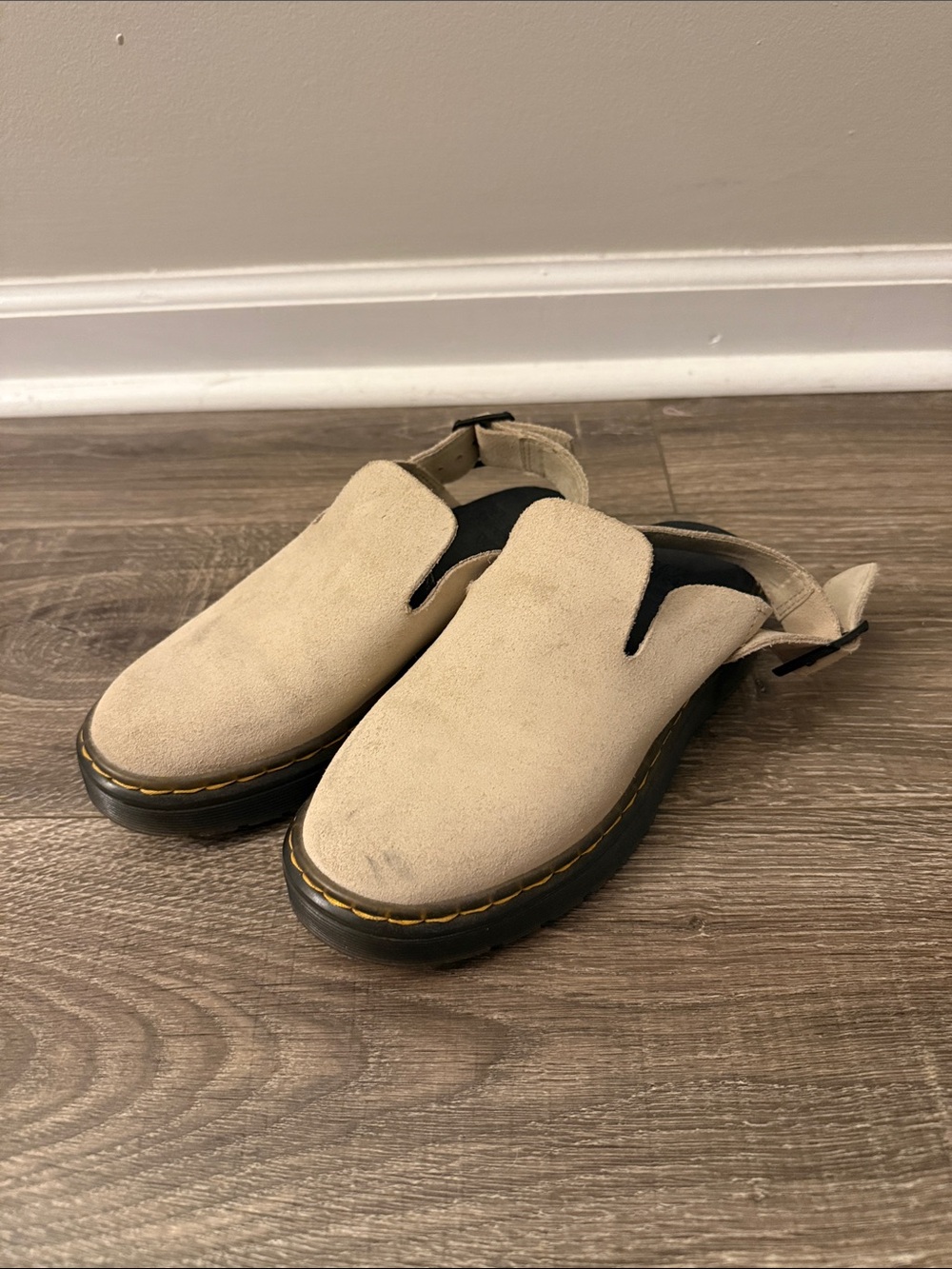Dr. Martens Beige Suede Slip-On Heel-Strap Loafers